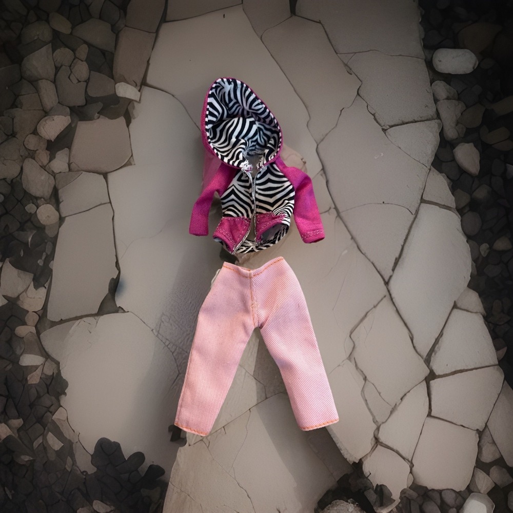 Vintage Barbie Outfit Tracksuit Pink Zebra Hoodie and‎ Pants Pink Set